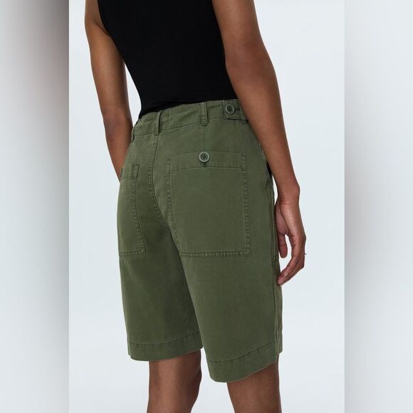 PISTOLA Etta Khaki Green Twill Cotton Contemporary Curved Leg Utility Shorts 26 - Picture 3 of 13